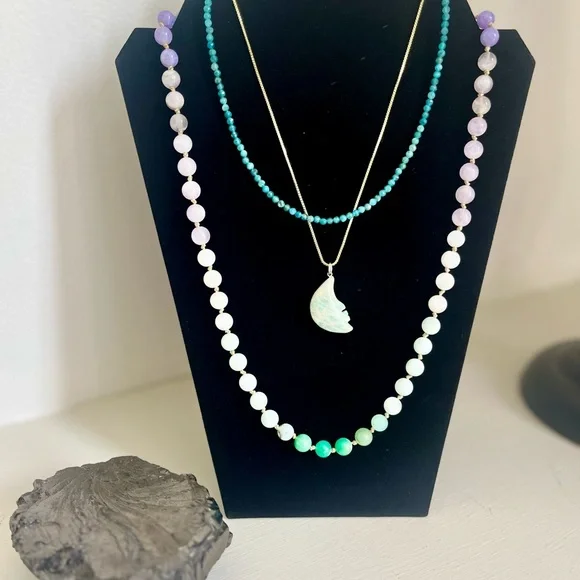 Moon & Stone Crystal Necklace Set - Ombre Spirit Rebel, Apatite, Ammonite